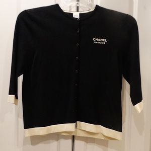 Designer Black & Ivory Trim Sweater, Small